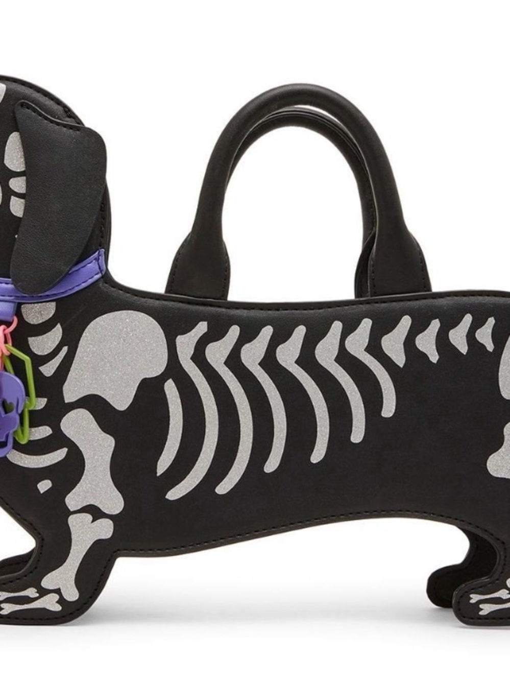 Betsey Johnson Black Dachshund Skeleton Satchel with Purple Accent